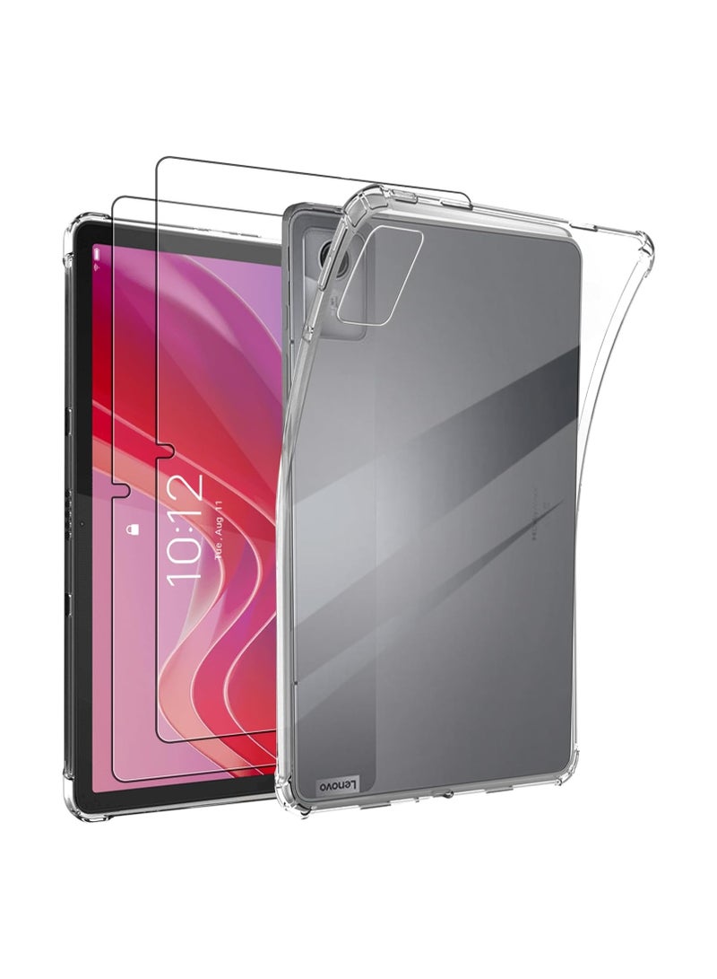 general Transparent protective case for Lenovo Tab M11 2024, with 2 tempered glass screen protectors, ultra-transparent soft TPU protective cover, lightweight flexible silicone shockproof sturdy back cover - Image 1