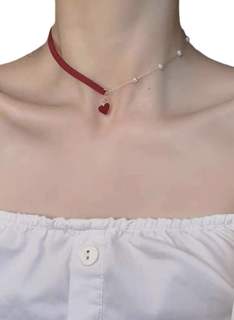 YUCCA Fashion Necklace Decorated with Artificial Pearl Heart Pendant for Women Daily Decoration 1pc - Image 1