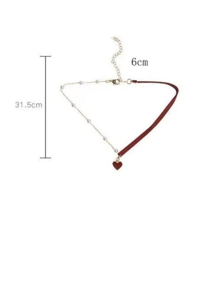 YUCCA Fashion Necklace Decorated with Artificial Pearl Heart Pendant for Women Daily Decoration 1pc - Image 2