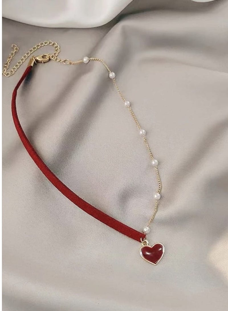 YUCCA Fashion Necklace Decorated with Artificial Pearl Heart Pendant for Women Daily Decoration 1pc - Image 3