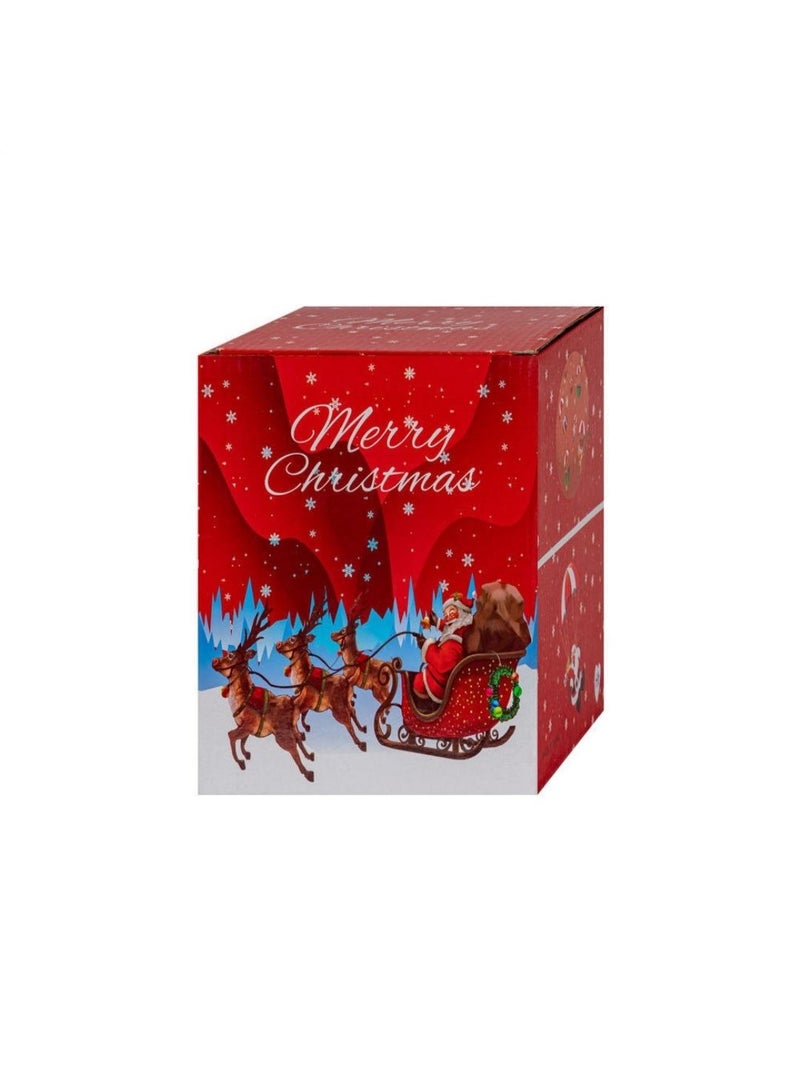 A Christmas-themed gift box featuring a Merry Christmas greeting with Santa Claus and reindeer artwork. Designed with festive colors and a glossy finish, making it perfect for holiday gift wrapping and adding a cheerful seasonal touch. - Image 1