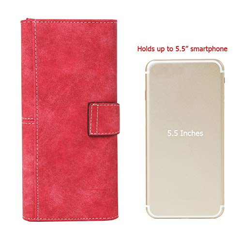 Cynure Women's Vegan Leather 17 Card Slots Card Holder Long Big Bifold Wallet,Red - Image 5