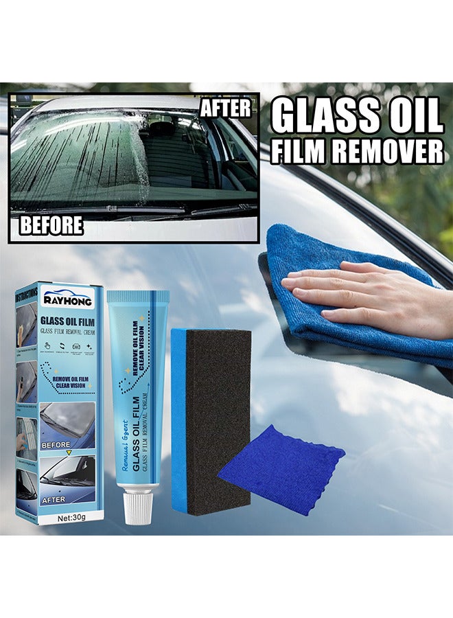 RAYHONG Car Glass Oil Film, Cleaner Glass Film Removal Cream Car Windshield Oil Film Cleaner Glass Stripper Water Spot Remover With Sponge And Towel For Car Home Bathroom Glass - Image 2