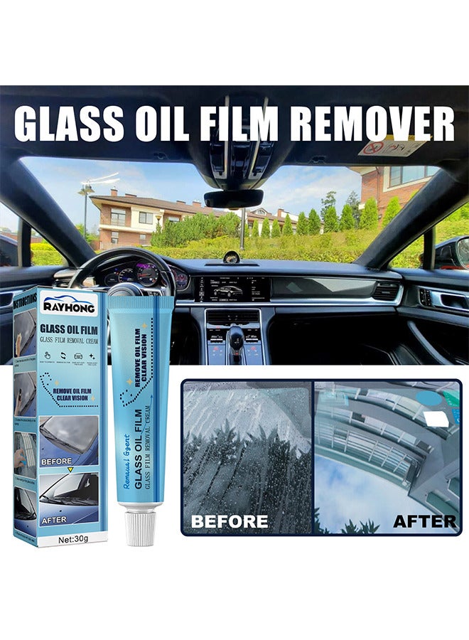 RAYHONG Car Glass Oil Film, Cleaner Glass Film Removal Cream Car Windshield Oil Film Cleaner Glass Stripper Water Spot Remover With Sponge And Towel For Car Home Bathroom Glass - Image 3