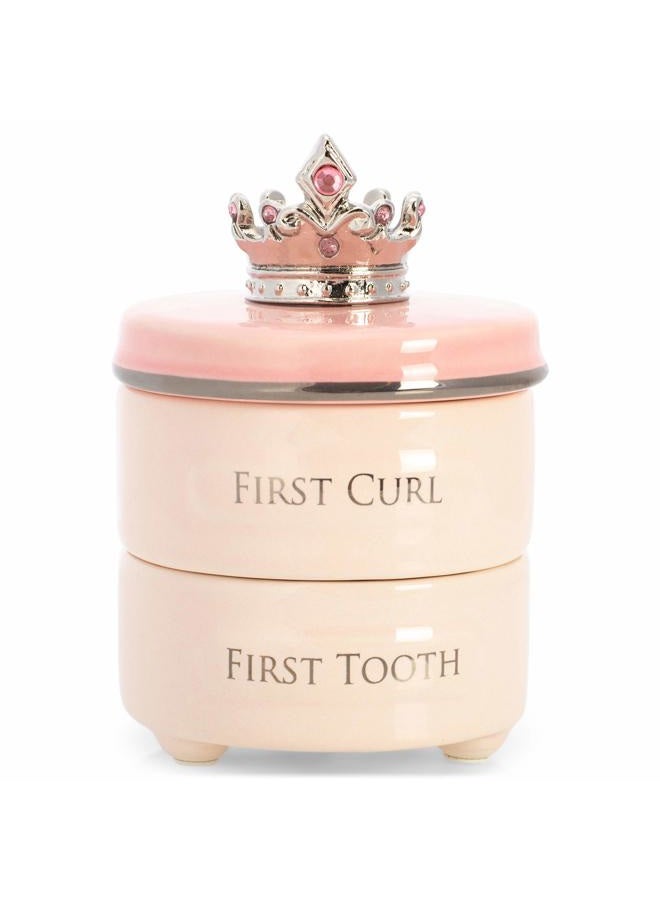 DEMDACO First Tooth and Curl Pink Ceramic Stoneware Children's Stackable Keepsake Box, 1 Count (Pack of 1) - Image 1