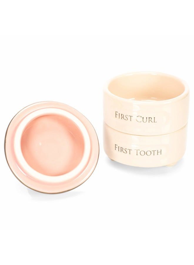 DEMDACO First Tooth and Curl Pink Ceramic Stoneware Children's Stackable Keepsake Box, 1 Count (Pack of 1) - Image 5