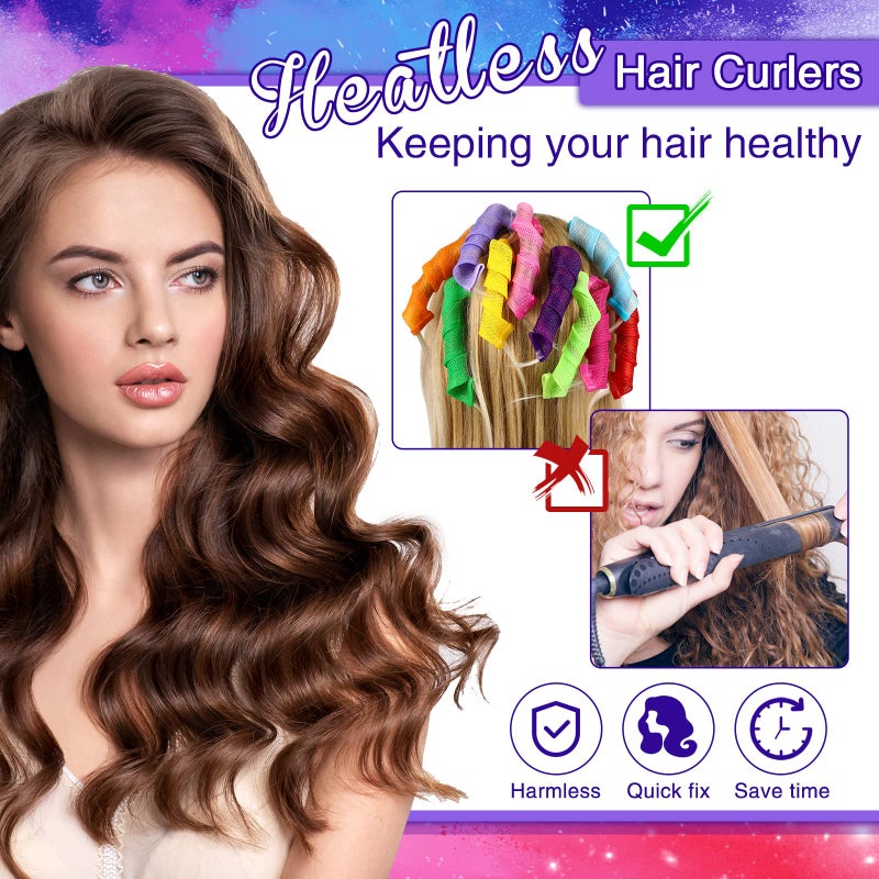 Yilloog 40 Pieces Hair Curlers Kit Heatless Spiral Curlers Tools With 2 Styling Hooks And 1 Storage Bag Multicolor Magic Curls Rollers For Women Long Medium Short Hair Classic Style - Image 3