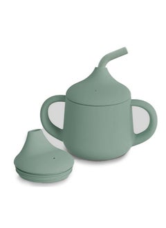 Dominy Silicone Baby Sippy Cups, 3 Stages Training Cup Straw Cup for Infants Toddlers and Kid, Two Different Types of Cup Lids with Duckbill and Straw Shaped,4 oz Green  - Image 1