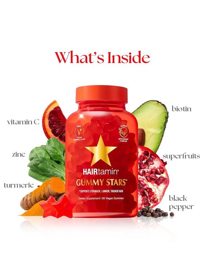 HAIRTAMIN - Vegan Gummy Stars Hair Vitamins | Non-GMO | All Natural Biotin Hair Vitamin Gummies to Maintain Healthy Hair Skin & Nails | Multivitamin Supplement - Image 1
