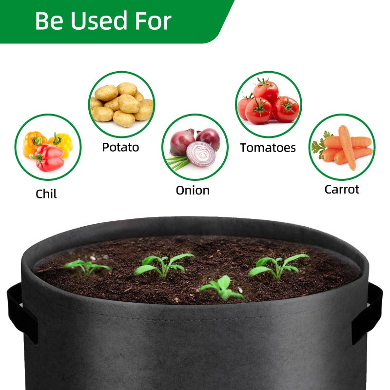 BIJOKETTEN 6 Pack Potato Grow Bags, 10 Gallon Planting Bags Large Fabric Pots with Flap Window Vegetable Planter Garden Pot Tall Potato Growing Containers with Handles for Vegetables, Fruits, Black + Grey - Image 5