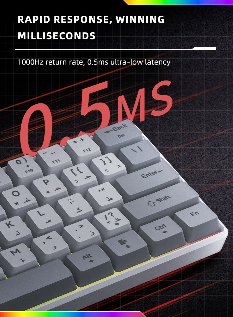ULHYC RGB Mechanical Gaming Keyboard 61 Keys Bicolor English Arabic Ergonomic Waterproof Anti-Ghosting Mini High-Performance Keyboard for Gamers Daily Use - Image 3