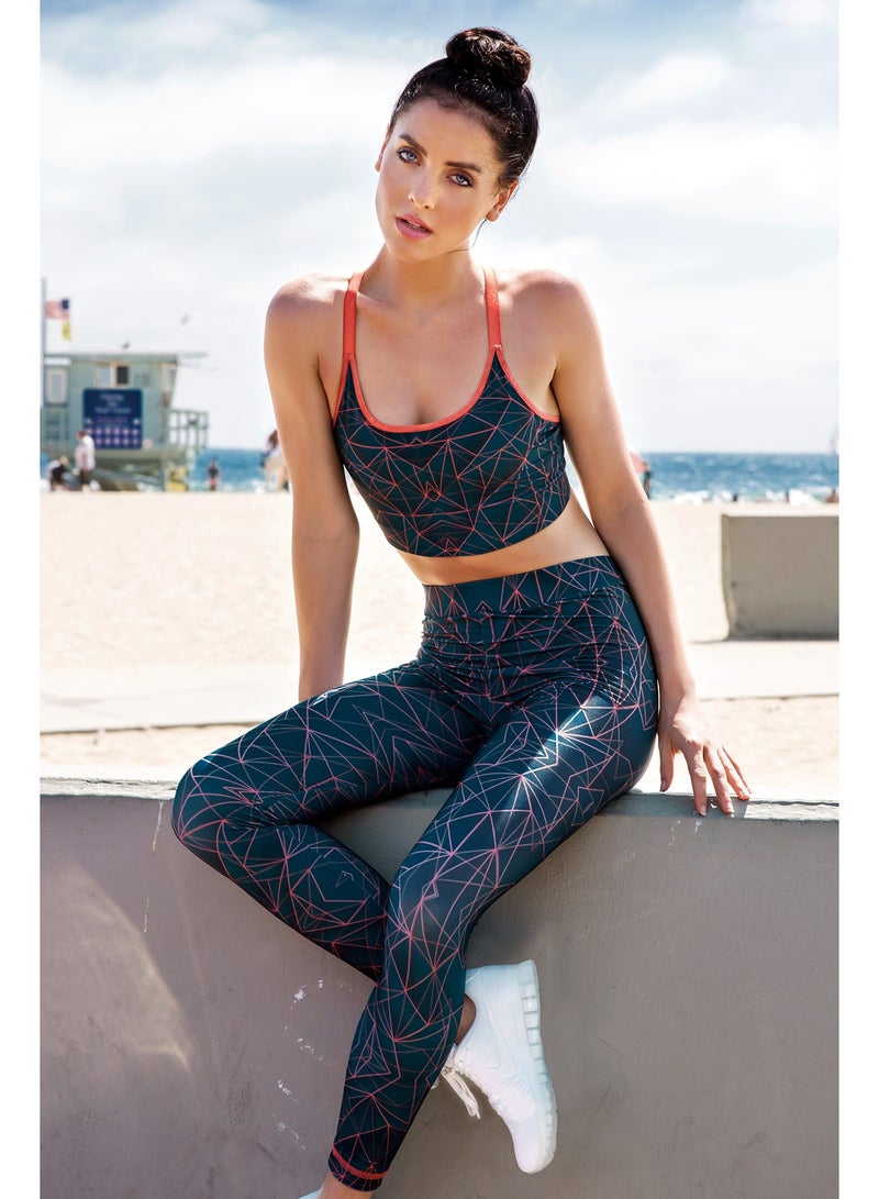 ييني إنجي ليغينغ رياضي بنقشة برتقالية – مرن وبخصر مرتفع - Image 1