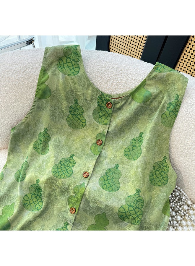 XINYANG Hulu Print Sleeveless Vest Shirt Women, 2025 Summer Single Row Button Vest Top Blouse - Image 3