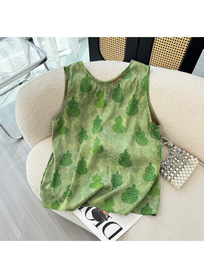 XINYANG Hulu Print Sleeveless Vest Shirt Women, 2025 Summer Single Row Button Vest Top Blouse - Image 2