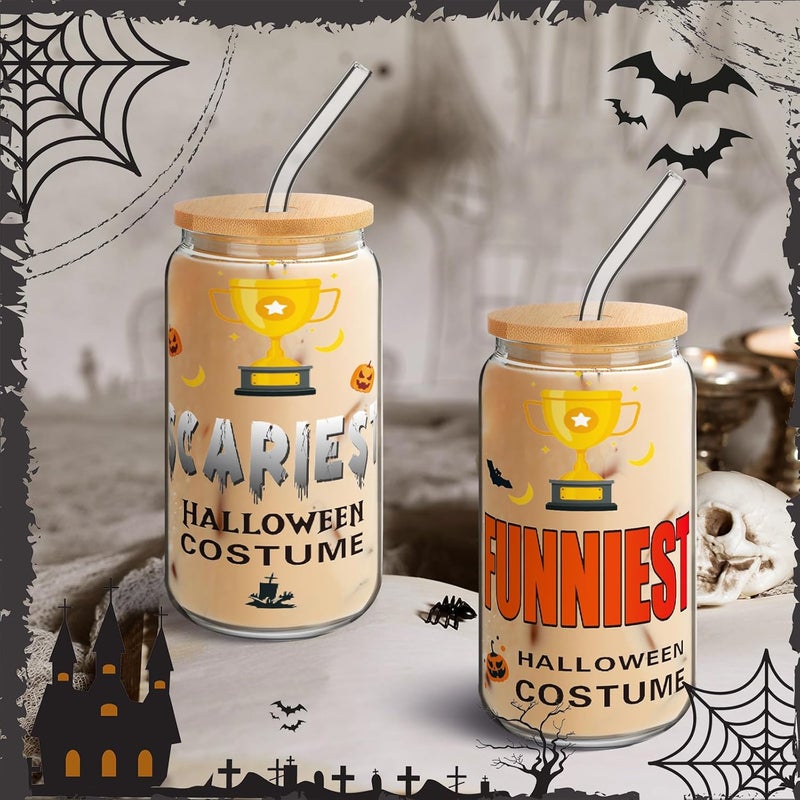 Potchen 6 Set Halloween Costume Contest Trophy Cups Bulk Halloween Costume Party Award 16 oz Funny Cute Personalized Glasses Cups Trophy Spider Pumpkin Skull Witch Hat Bat Cup for Contest Game Prizes - Image 4