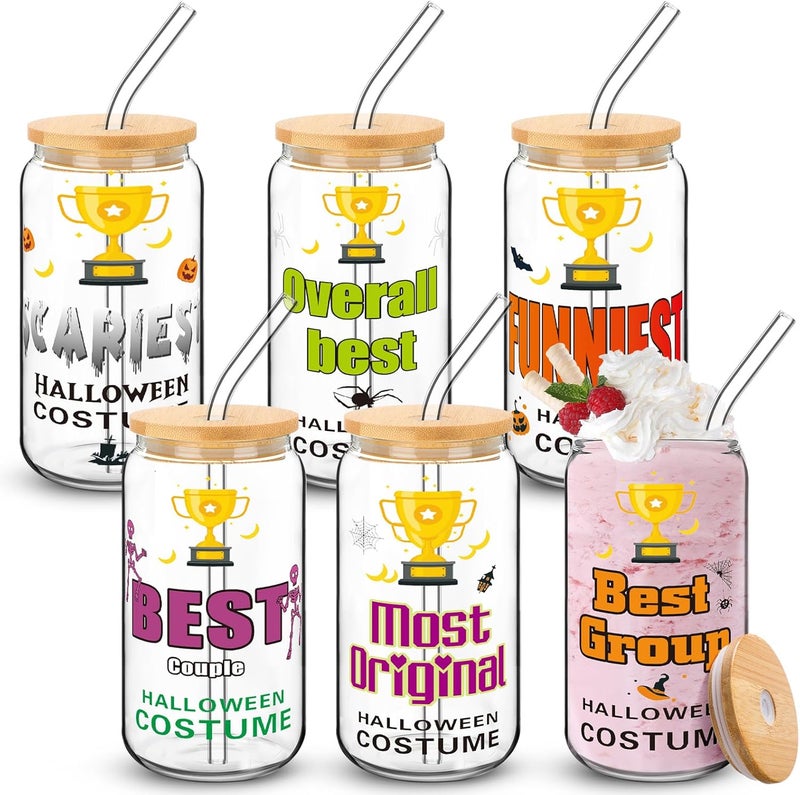 Potchen 6 Set Halloween Costume Contest Trophy Cups Bulk Halloween Costume Party Award 16 oz Funny Cute Personalized Glasses Cups Trophy Spider Pumpkin Skull Witch Hat Bat Cup for Contest Game Prizes - Image 1