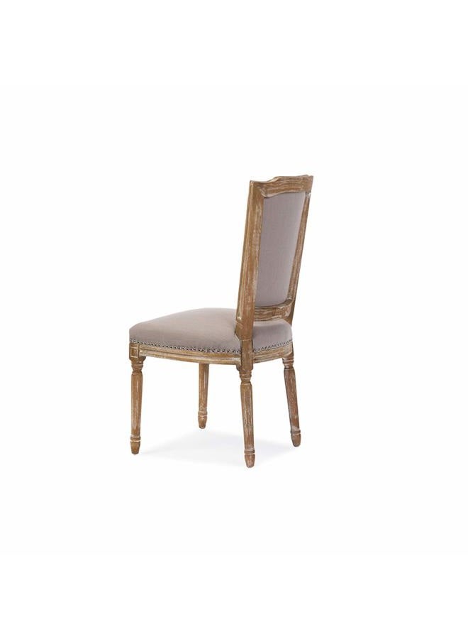 Baxton Studio Estelle Shabby Chic Rustic French Country Cottage Weathered Oak Linen Button Tufted Upholstered Dining Chair, Medium, Beige - Image 4