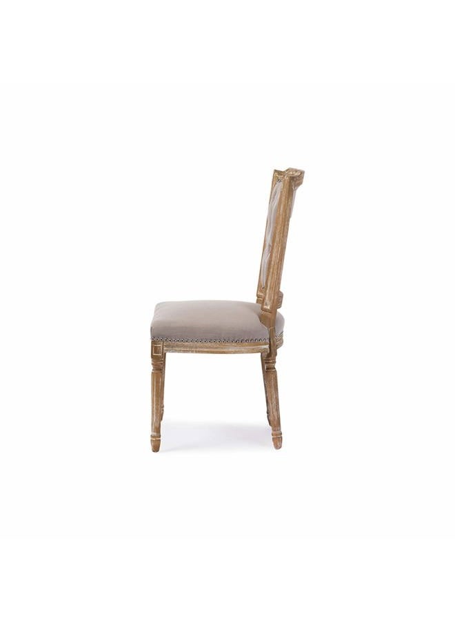 Baxton Studio Estelle Shabby Chic Rustic French Country Cottage Weathered Oak Linen Button Tufted Upholstered Dining Chair, Medium, Beige - Image 3