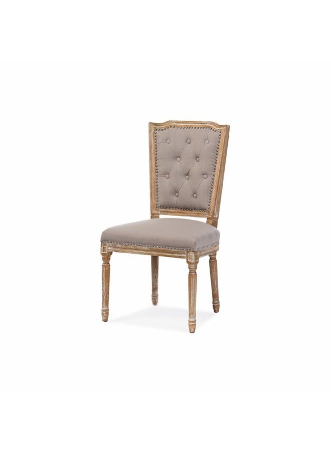 Baxton Studio Estelle Shabby Chic Rustic French Country Cottage Weathered Oak Linen Button Tufted Upholstered Dining Chair, Medium, Beige - Image 2
