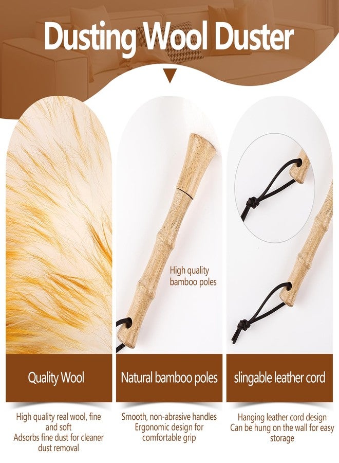 iHUFeather Lambswool Duster for Cleaning with Solid Wooden Handle Leather Hang Strap 14.9 inch Natural Feather Duster for Cleaning Ceiling Fans Window Blinds Computer Furniture(2 Pack) - Image 3