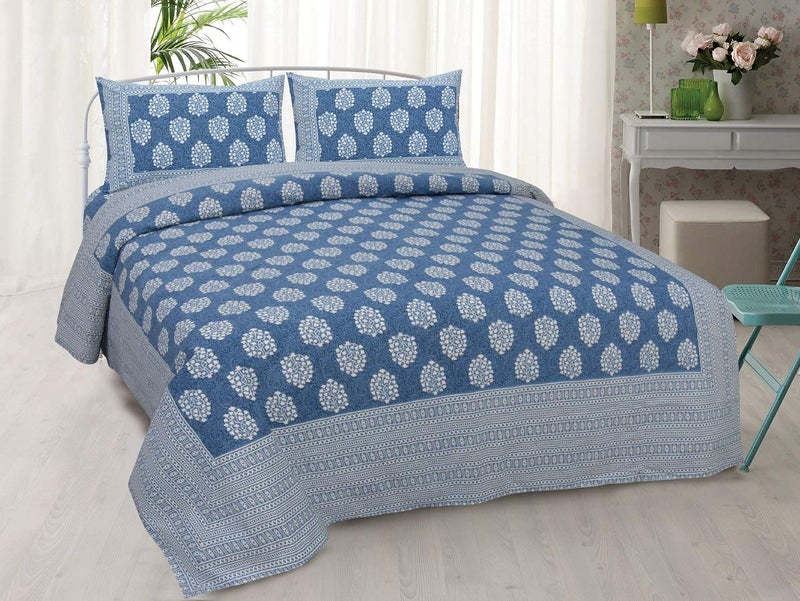 Adelia 280 Tc Jaipur Cotton Printed Ethnic King Size Bedsheets with Matching Pillow Covers for Double Bed King Size Beds - Image 1