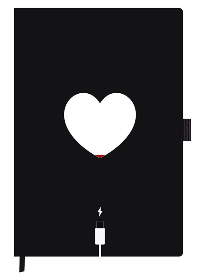 Theodor Designer A5 Thick Black Hardcover Notebook Heart Battery Low - Image 1