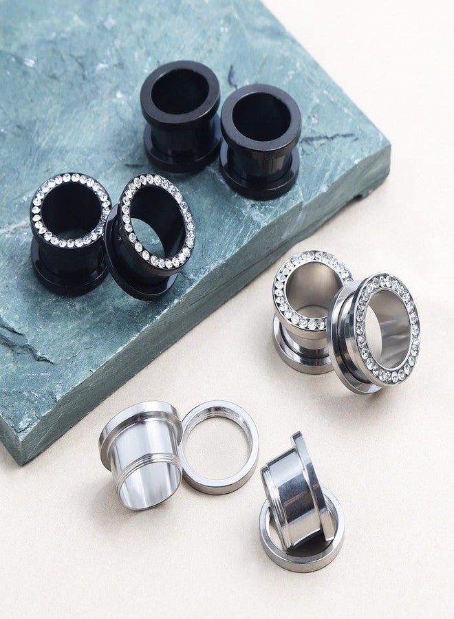 Qmcandy 8pcs Stainless Steel Screw Fit Ear Tunnels Single Row CZ Gem Tunnels Piercing Gauge 1 inch(25mm) - Image 2