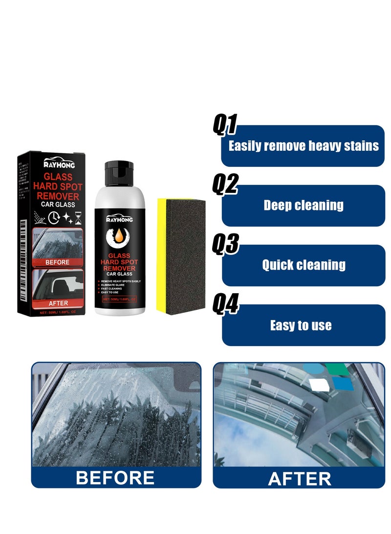 RAYHONG Glass Hard Spot Remover Car Glass Stripper Water Spot Remover Kit Removes Coating Wax Oil Film Cleaner With Sponge Stain Remover For Car Glass And Home Bathroom Glass - Image 2