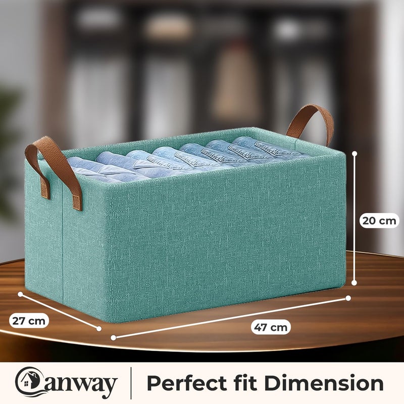CANWAY 26 Liters 4 Piece Foldable Wardrobe Cloth Organizer with Handles Stuff Storage Box Closet Drawer Organizers for Clothes Toys Books Blanket etc Green Polystyrene - Image 3