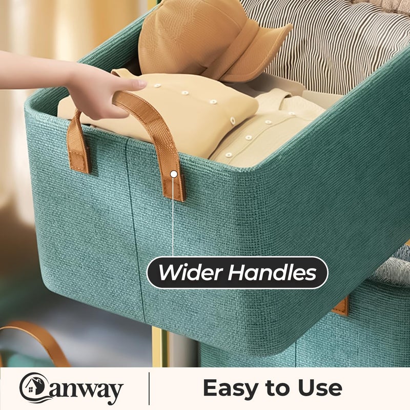 CANWAY 26 Liters 4 Piece Foldable Wardrobe Cloth Organizer with Handles Stuff Storage Box Closet Drawer Organizers for Clothes Toys Books Blanket etc Green Polystyrene - Image 4