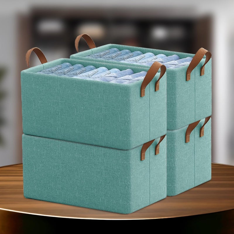 CANWAY 26 Liters 4 Piece Foldable Wardrobe Cloth Organizer with Handles Stuff Storage Box Closet Drawer Organizers for Clothes Toys Books Blanket etc Green Polystyrene - Image 1