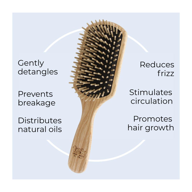 TEK Large Rectangular Wooden Hair Brush with Short Teeth â€“ Handmade in Italy from FSCÂ® Certified Ash Wood â€“ For Medium to Short and Straight Hair â€“ Anti-Static, Vegan, Eco-Friendly â€“ 22 x 6.5 cm - Image 4