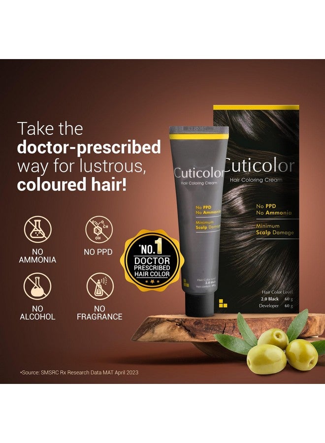 Cuticolor Permanent Hair Color Cream|#1 Dr Prescribed|Suitable For Sensitive Skin|Eco Mechanism For Preserving Scalp Health|No Ammonia|No Ppd| Portulaca & Boseivela Extracts - Black 60G|Pack Of 2 - Image 3