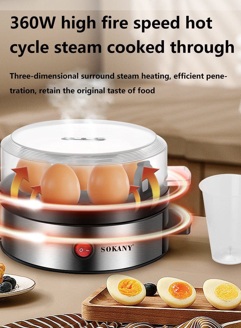 sokany Egg Cooker with 8-Egg Rack,Egg Boiler Food Steamer, Electric Breakfast Maker with Automatic Shut Off, Transparent Cover, Easy to Clean,Suitable for Boiled Egg, Steamed Corn, Bun, Pilaf, Snack, Dessert and More,360W,SK-07066 - Image 2