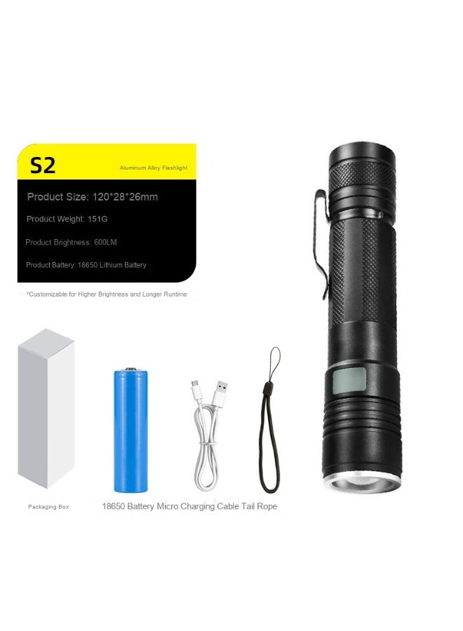 Super Bright Rechargeable LED Flashlight - Aluminum Alloy Laser Beam Torch