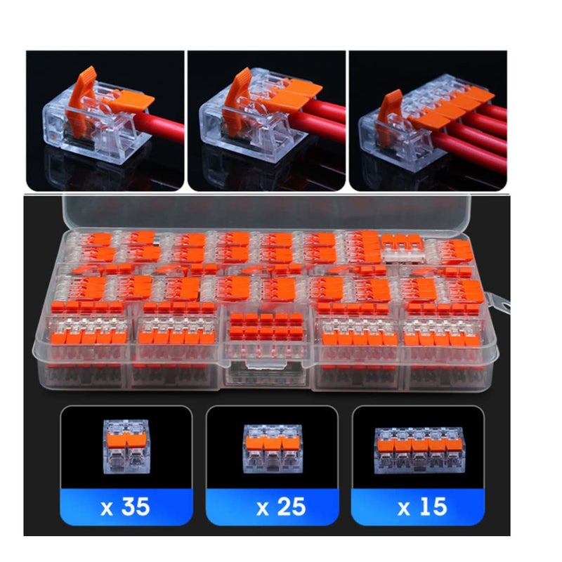 75 Pcs Wire Connector,Gewaha 3 Type （2/3/5 Port ）Lever-Nut Wire Connector Assortment Pack Conductor Compact Splicing Connector Lever Nut Kit for Solid Stranded Flexible Wires - Image 3