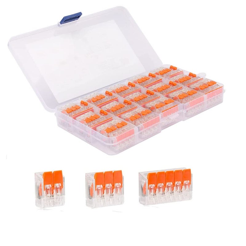 75 Pcs Wire Connector,Gewaha 3 Type （2/3/5 Port ）Lever-Nut Wire Connector Assortment Pack Conductor Compact Splicing Connector Lever Nut Kit for Solid Stranded Flexible Wires - Image 1