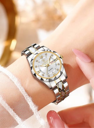 Women's Watches Luxury Fashion Two-Tone Silver Gold Stainless Steel Quartz Wristwatch Waterproof Luminous White Dial Ladies Gift - view 4