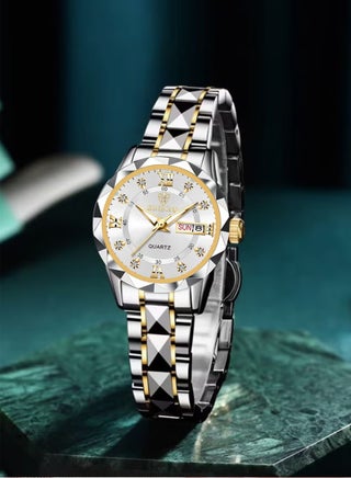 Women's Watches Luxury Fashion Two-Tone Silver Gold Stainless Steel Quartz Wristwatch Waterproof Luminous White Dial Ladies Gift - view 3