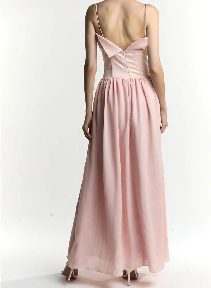 True Decadence Anya Pale Pink Corset Dropped Waist Maxi Dress