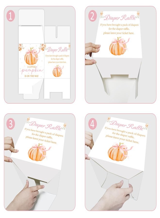 Aukolass 50Pcs Pumpkin Diaper Raffle Tickets with Box, Fall Themed Pumpkin Bow Diaper Raffle Card Box for Baby Shower Games Gender Reveal Party Invitation Insert Card Game (Pink Bow) - Image 4