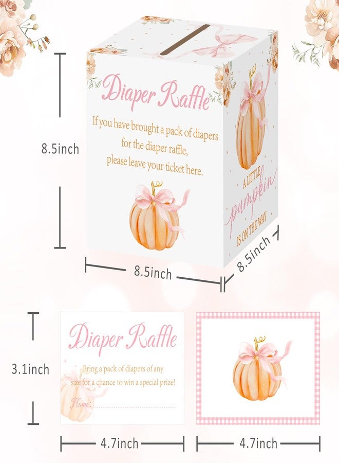 Aukolass 50Pcs Pumpkin Diaper Raffle Tickets with Box, Fall Themed Pumpkin Bow Diaper Raffle Card Box for Baby Shower Games Gender Reveal Party Invitation Insert Card Game (Pink Bow) - Image 2