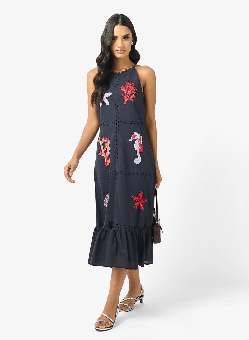 Hope & Ivy Embellished Tiered Detailed Sleeveless Midi Dress - Image 1