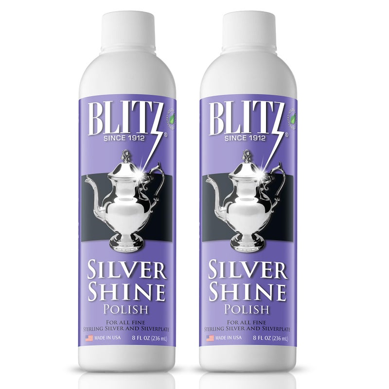 Blitz Silver Shine Polish Liquid Silver Polish for Sterling and Silverplate Jewelry, Dishes, Flatware, Fixtures, & Decor Non-Toxic, Non-Abrasive, & Planet Friendly Made in The USA 8oz Pack of 2 - Image 1