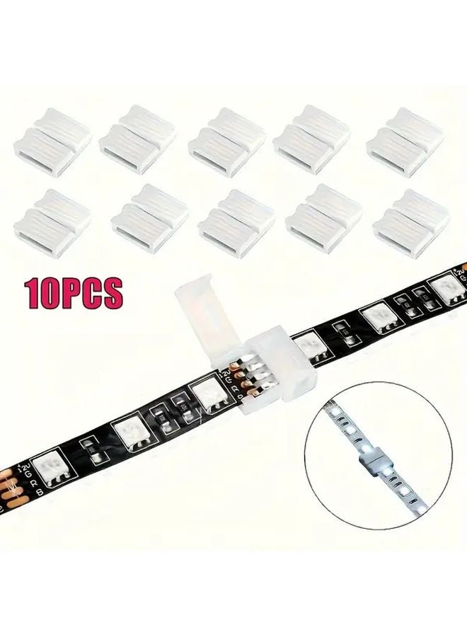 10pcs White LED Strip Light Connector 4 Pin RGB SMD 5050 Gapless Extension Solderless - Image 1