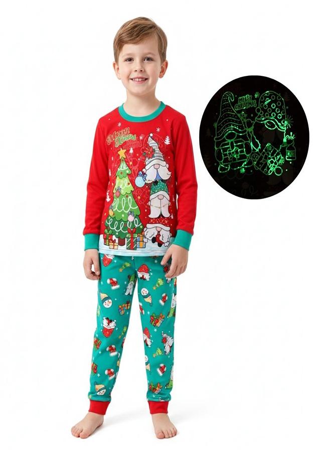 بيبي كلو بيجامات شتوية للجنسين بتصميم قزم أحمر وشجرة عيد الميلاد مضيئة - Image 1