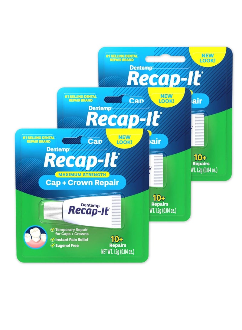 Dentemp Dentemp Recap-It Cap and Crown Repair Dental Kit - Fast Acting Formula Dental Cement for Loose Caps (Pack of 3) - Temporary Cement for Crown and Bridge - Image 1