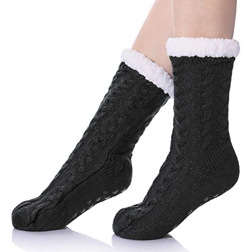 SDBING Women's Winter Super Soft Warm Cozy Fleece Lined Fuzzy Slipper Socks with Grippers (Gray B, 6-10) - Image 1