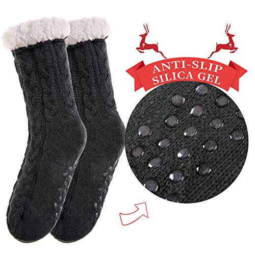 SDBING Women's Winter Super Soft Warm Cozy Fleece Lined Fuzzy Slipper Socks with Grippers (Gray B, 6-10) - Image 2
