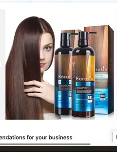 Keratine queen Professional Keratin Smoothing Permanent Straightening Treatment Shampoo Conditioner Set  - Image 1